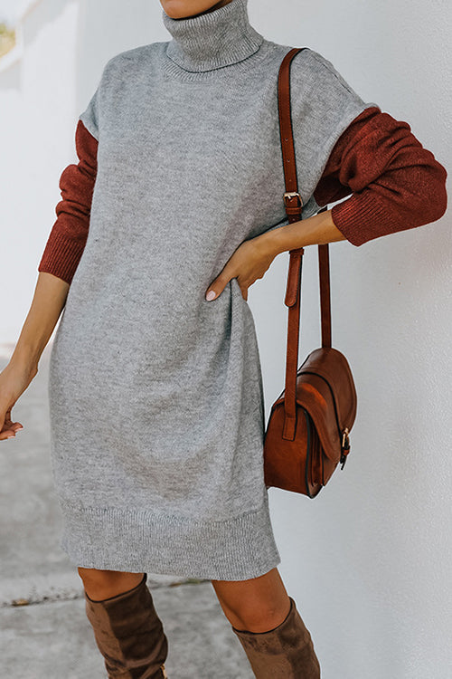 Color Block Turtleneck Sweater Dress