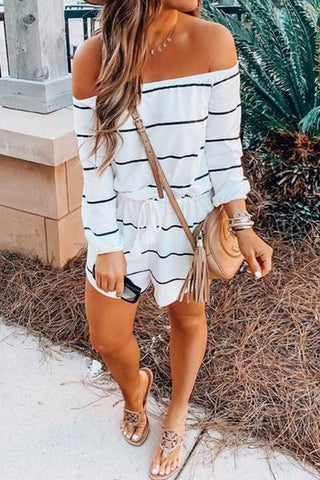 Off The Shoulder Striped Loose One-piece Romper