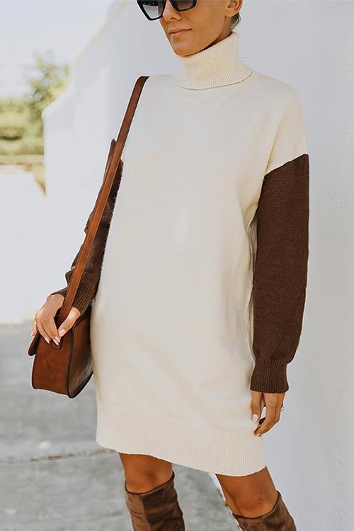 Color Block Turtleneck Sweater Dress