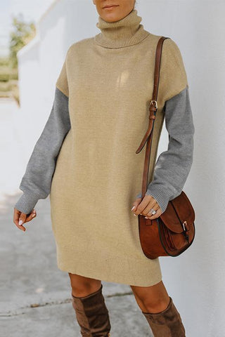 Color Block Turtleneck Sweater Dress