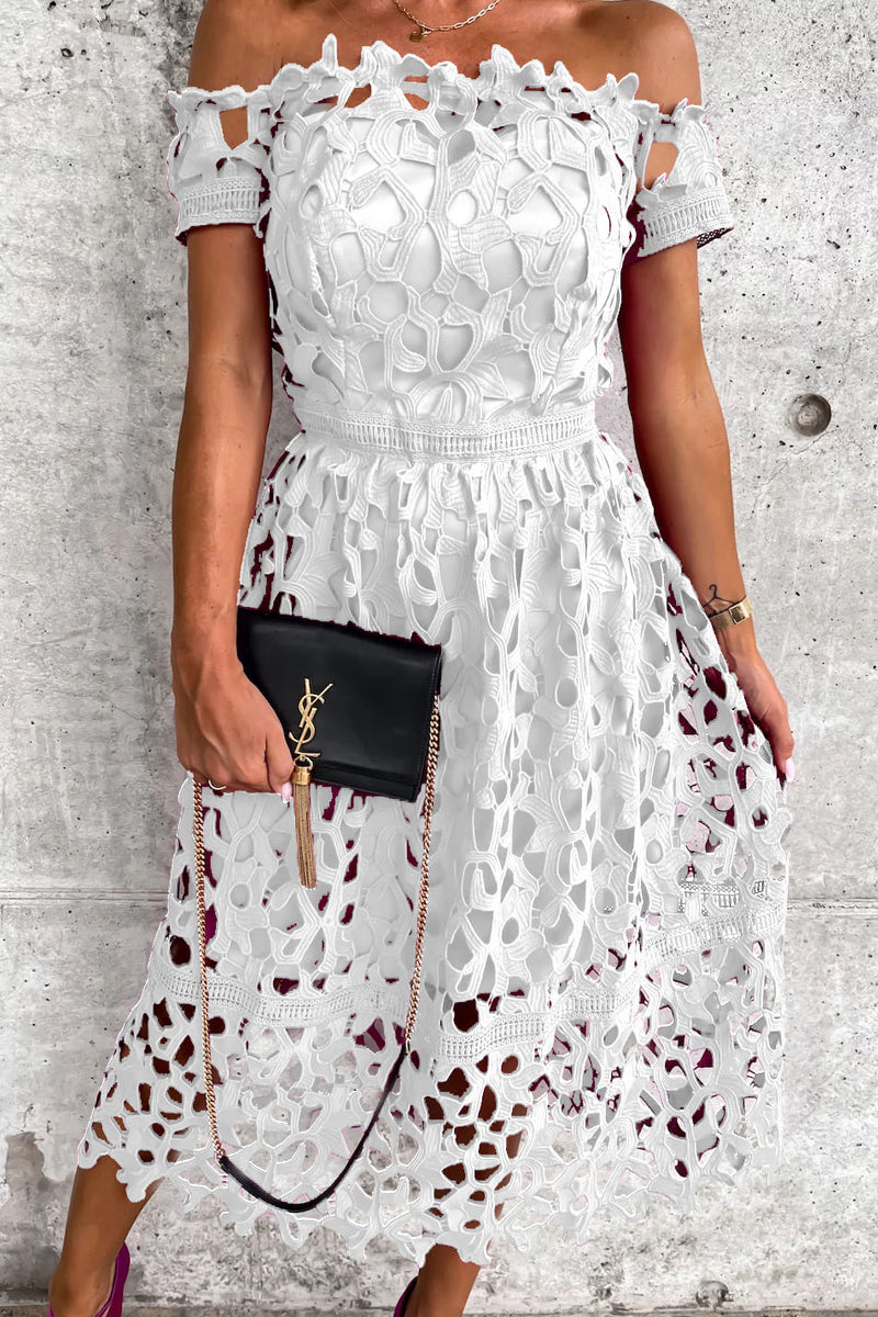 Off Shoulder Crochet Lace Midi Dress