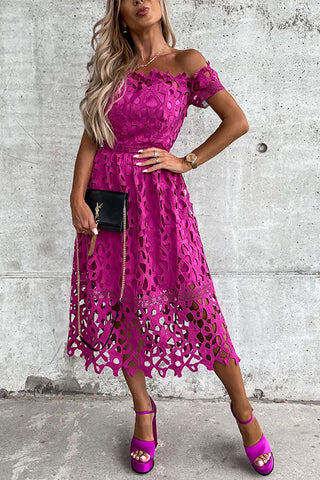 Off Shoulder Crochet Lace Prom Dress