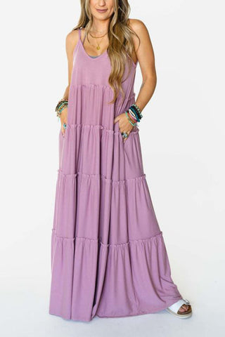 Tiered Pockets Slip Maxi Dress