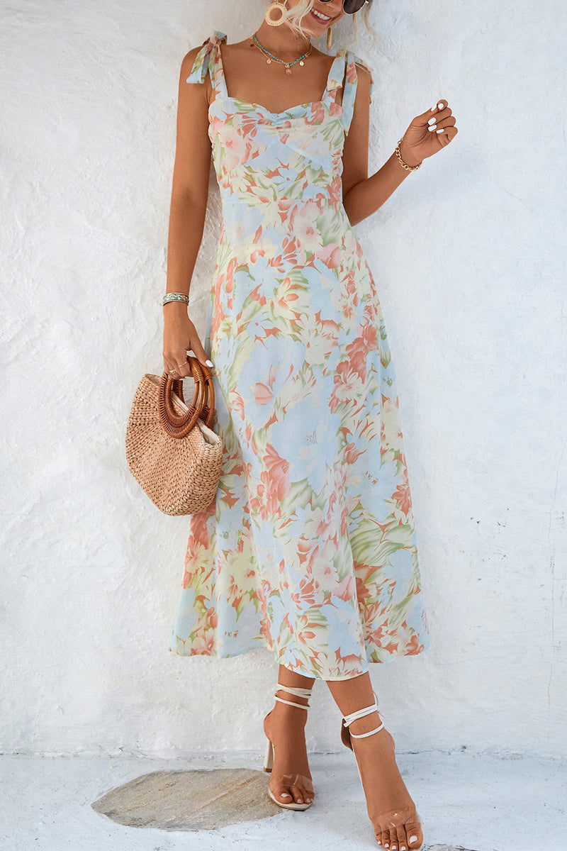 Floral Printed Strap Bandeau Midi Dress