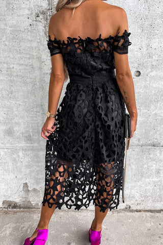 Off Shoulder Crochet Lace Midi Dress