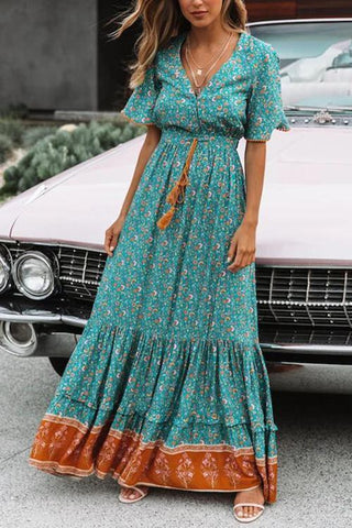 Floral Print Short Sleeve Maxi Dress