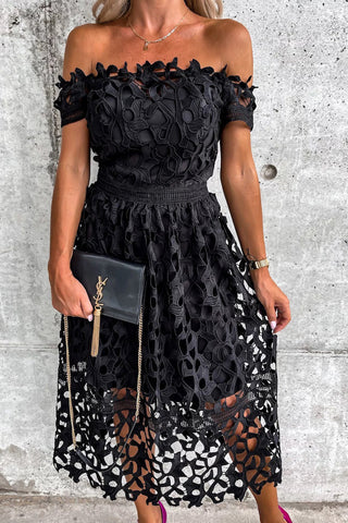 Off Shoulder Crochet Lace Midi Dress