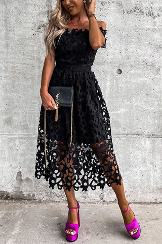 Off Shoulder Crochet Lace Prom Dress