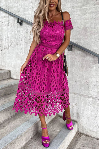 Off Shoulder Crochet Lace Prom Dress