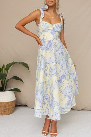 Floral Printed Strap Bandeau Midi Dress