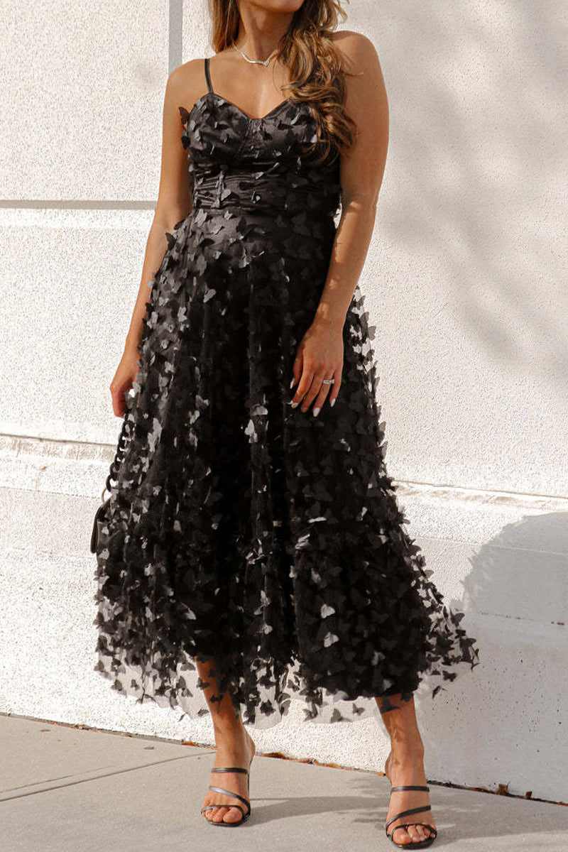 Elegant Strap Lace Midi Dress