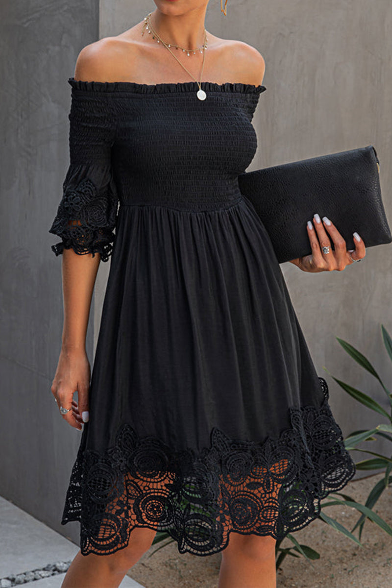 Off The Shoulder Lace Design Midi Dress