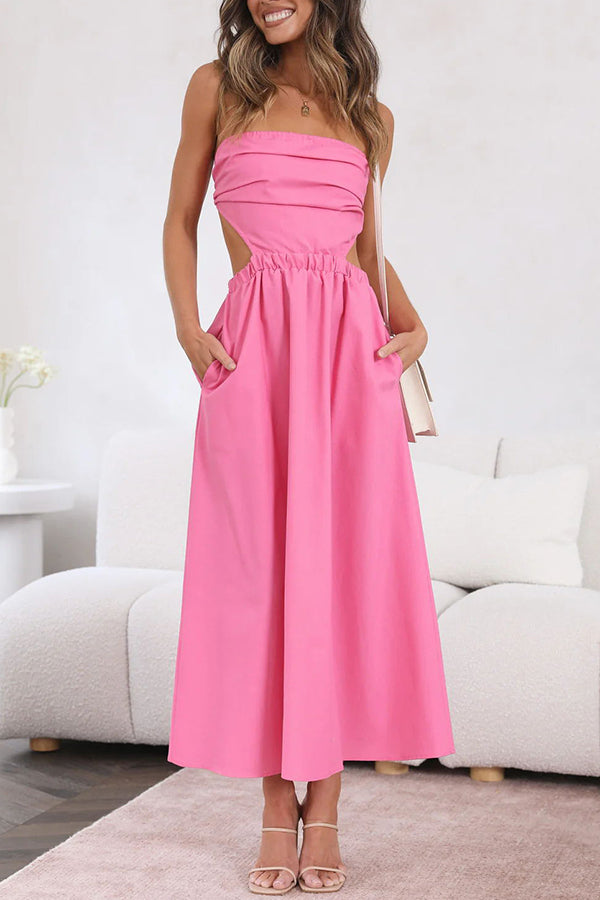 Strapless Pocketed Elastic Waist Midi Dress