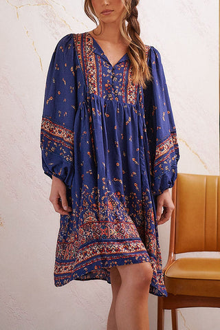 Boho Print Long Sleeve Mini Dress