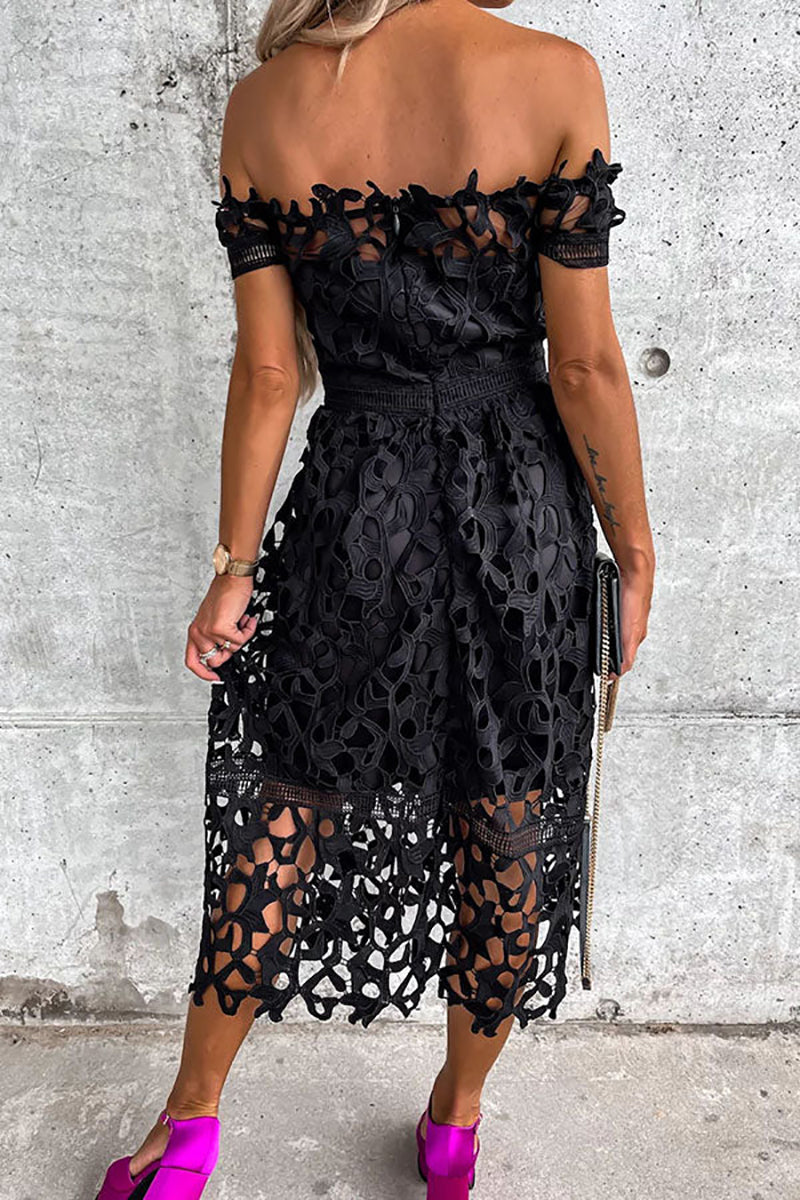 Off Shoulder Crochet Lace Prom Dress