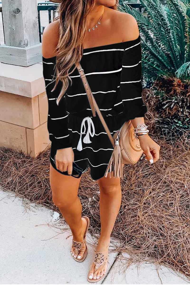 Off The Shoulder Striped Loose One-piece Romper