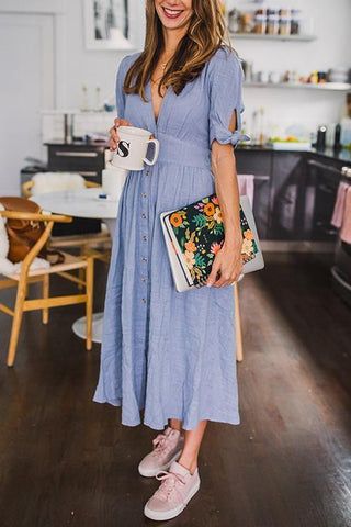 Button Knot Sleeve Dress