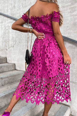 Off Shoulder Crochet Lace Prom Dress