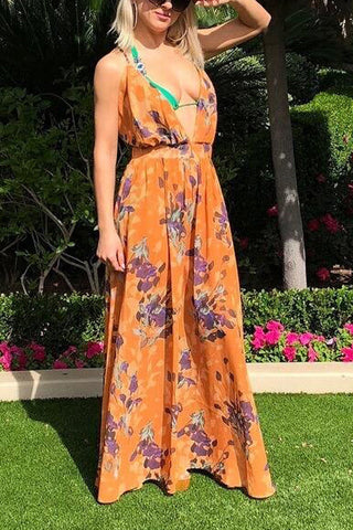 V Neck Backless Slip Maxi Dress