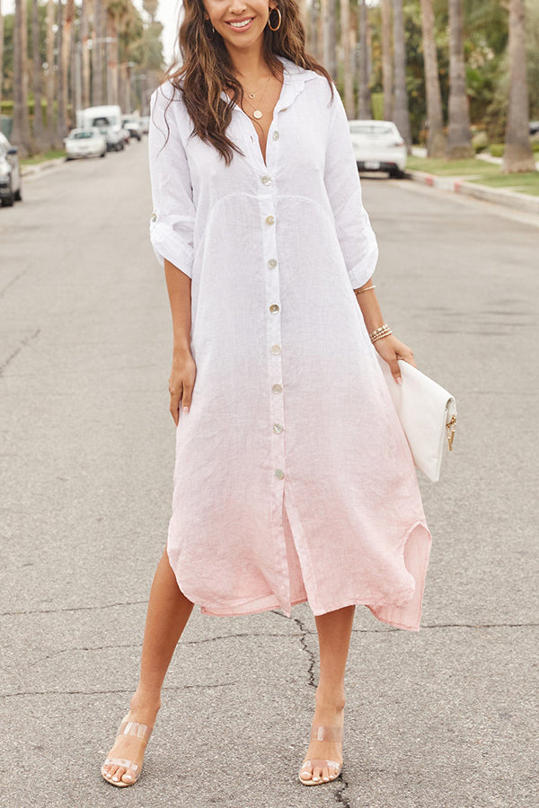 Gradient Turndown Collar Button Shirt Maxi Dress