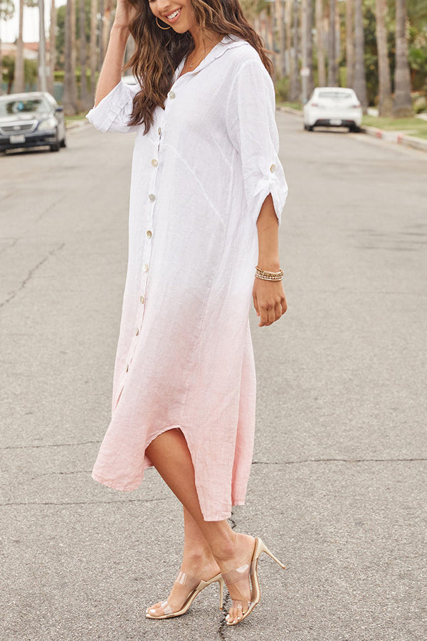 Gradient Turndown Collar Button Shirt Maxi Dress