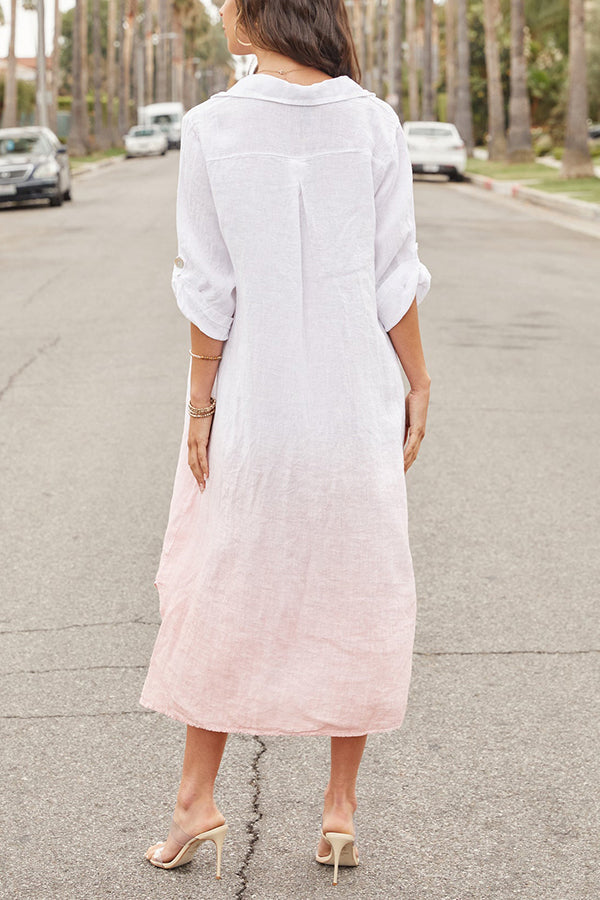 Gradient Turndown Collar Button Shirt Maxi Dress