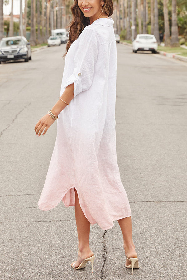 Gradient Turndown Collar Button Shirt Maxi Dress