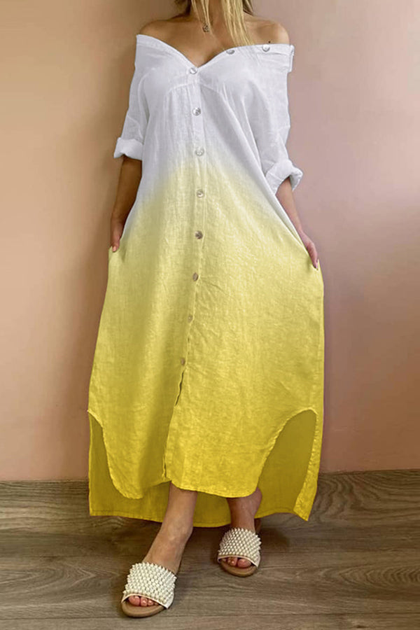 Gradient Turndown Collar Button Shirt Maxi Dress