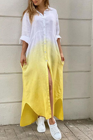 Gradient Turndown Collar Button Shirt Maxi Dress