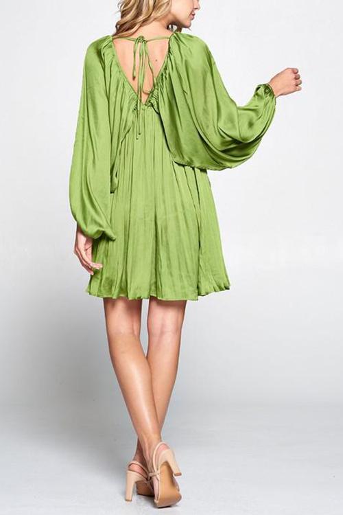 Deep V-Neck Batwing Sleeve Ruffle Loose Dress