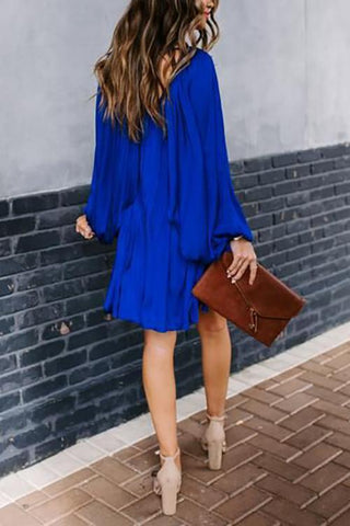 Deep V-Neck Batwing Sleeve Ruffle Loose Dress