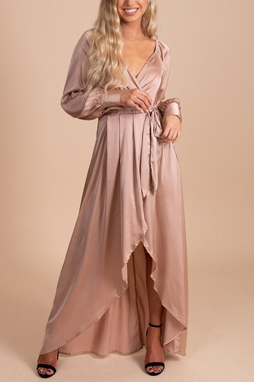 Deep V Neck Strapped High Slit Maxi Dress