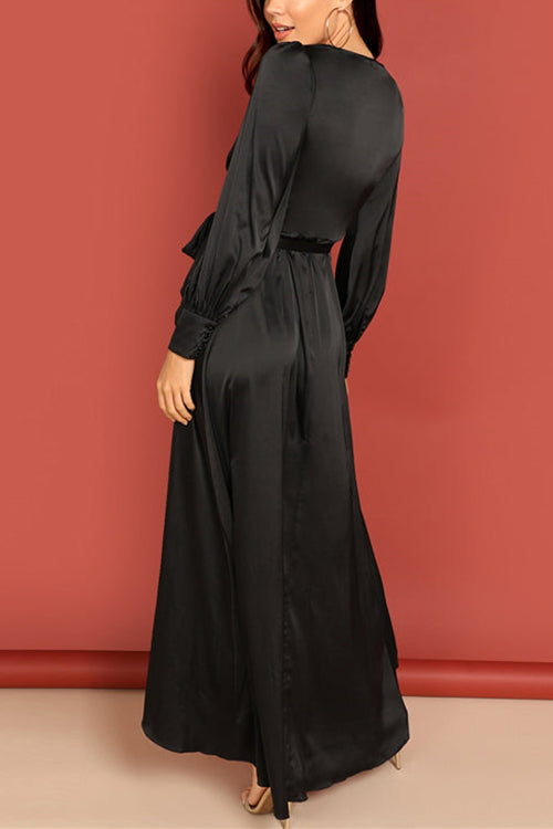 Deep V Neck Strapped High Slit Maxi Dress