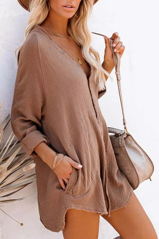 Button Pockets Shirt Mini Dress