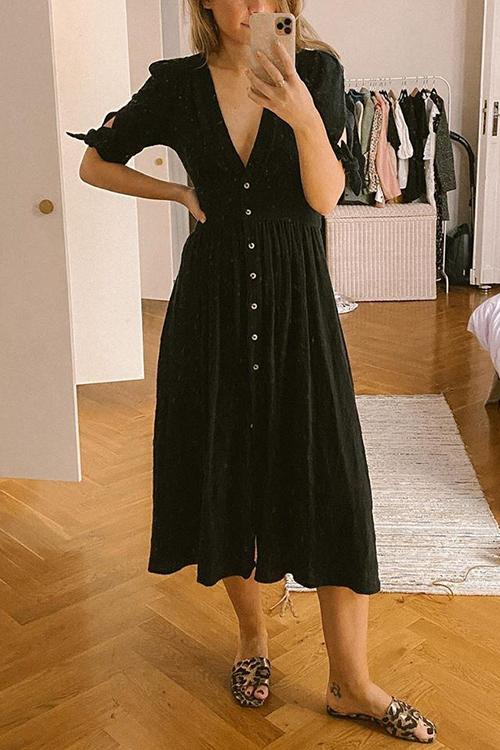 Button Knot Sleeve Dress