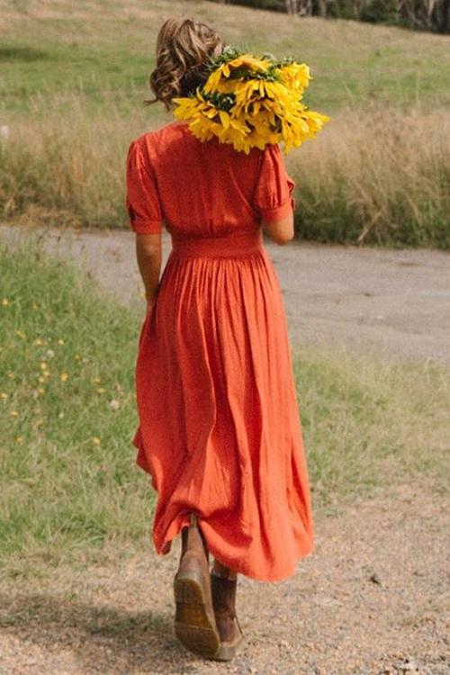 Button Knot Sleeve Dress