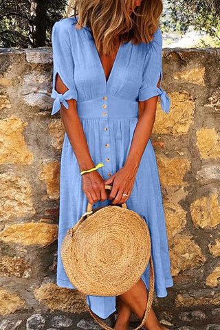 Button Knot Sleeve Dress