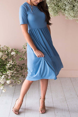 O Neck Short Sleeve Pockets Dress