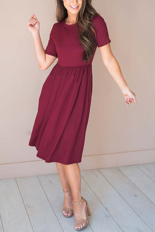 O Neck Short Sleeve Pockets Dress