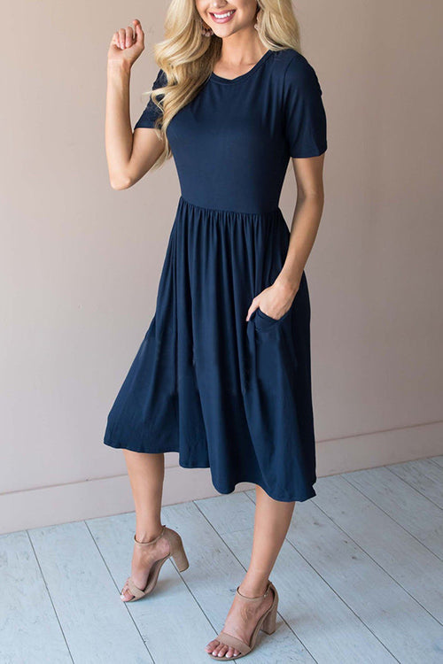 O Neck Short Sleeve Pockets Dress