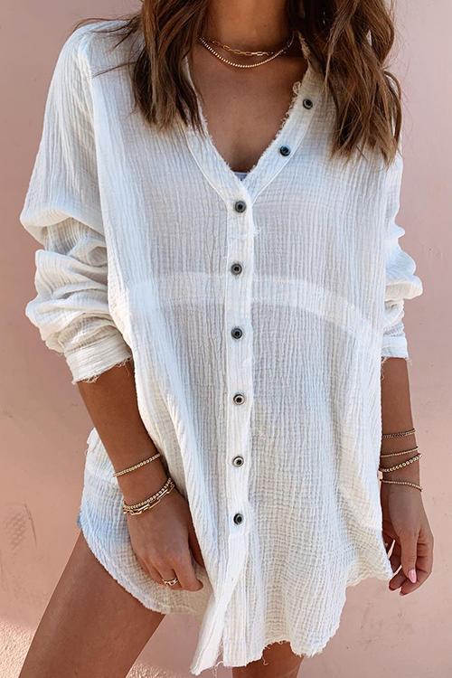 Button Pockets Shirt Mini Dress