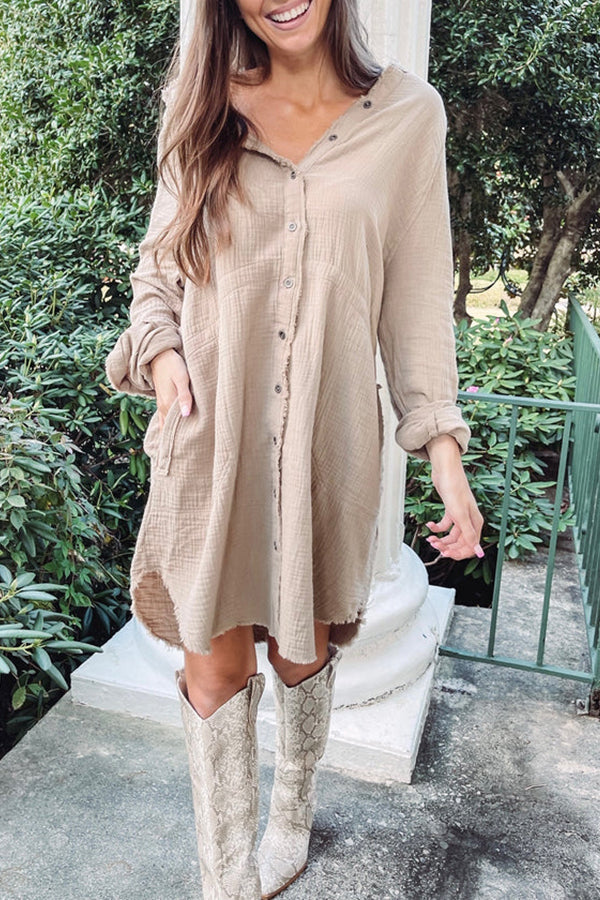 Button Pockets Shirt Mini Dress