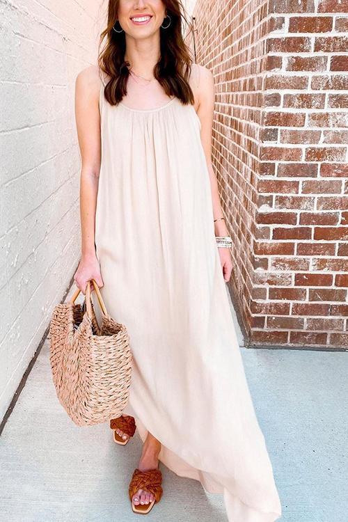 Linen Solid Pockets Slip Maxi Dress