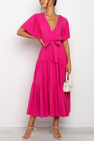 Solid Ruffles Belted Maxi Dress