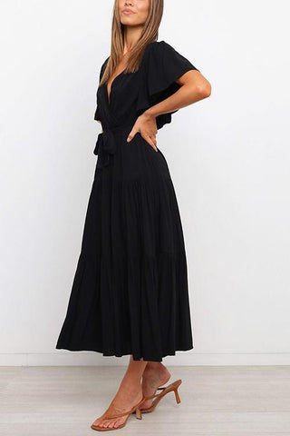 Solid Ruffles Belted Maxi Dress