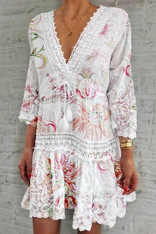 Floral Print Long Sleeve Mini Dress