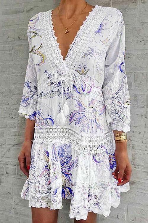 Floral Print Long Sleeve Mini Dress