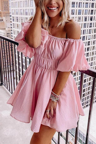 Off Shoulder Puff Sleeve Mini Dress