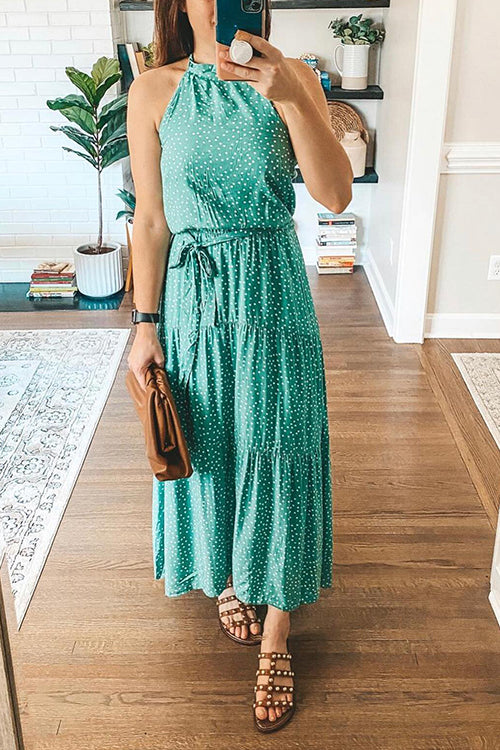 Print Belted Sleevelss Maxi Dress