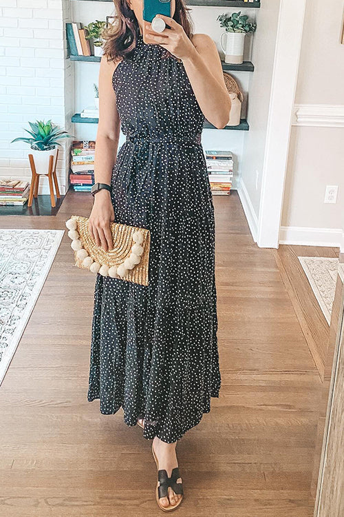 Print Belted Sleevelss Maxi Dress